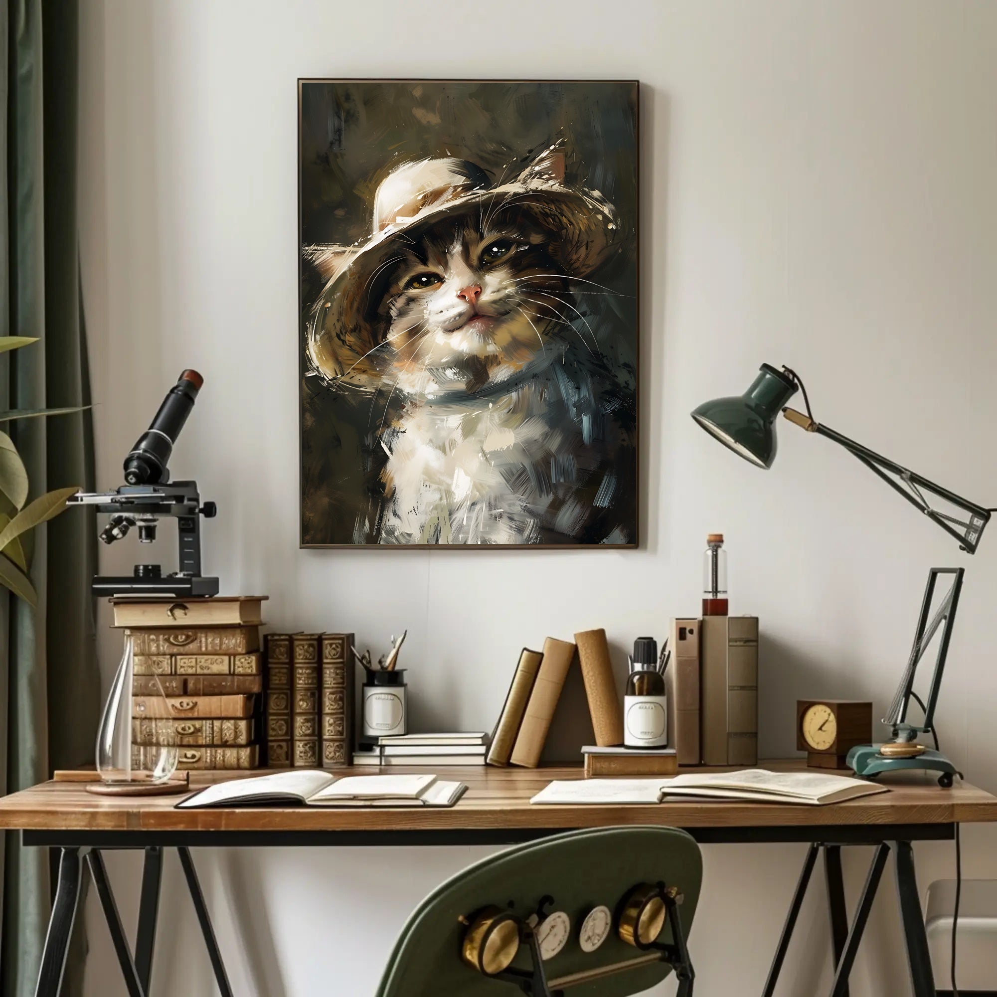 Charming Cat in Straw Hat Animal Poster PosterGoat