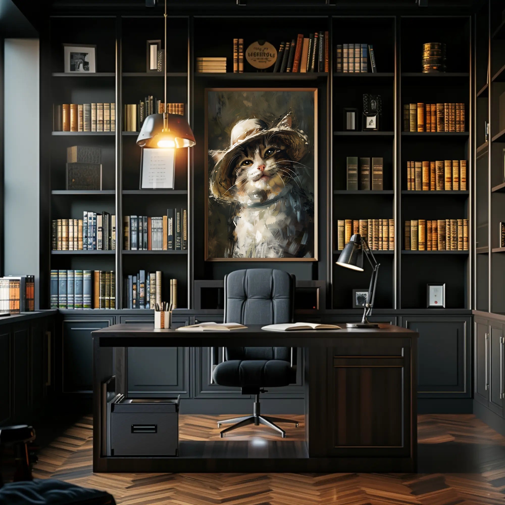 Charming Cat in Straw Hat Animal Poster PosterGoat