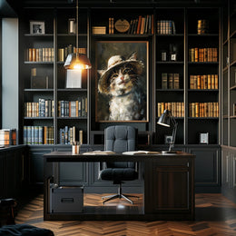 Charming Cat in Straw Hat Animal Poster PosterGoat