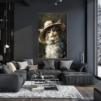 Charming Cat in Straw Hat Animal Poster PosterGoat