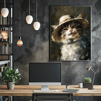 Charming Cat in Straw Hat Animal Poster PosterGoat