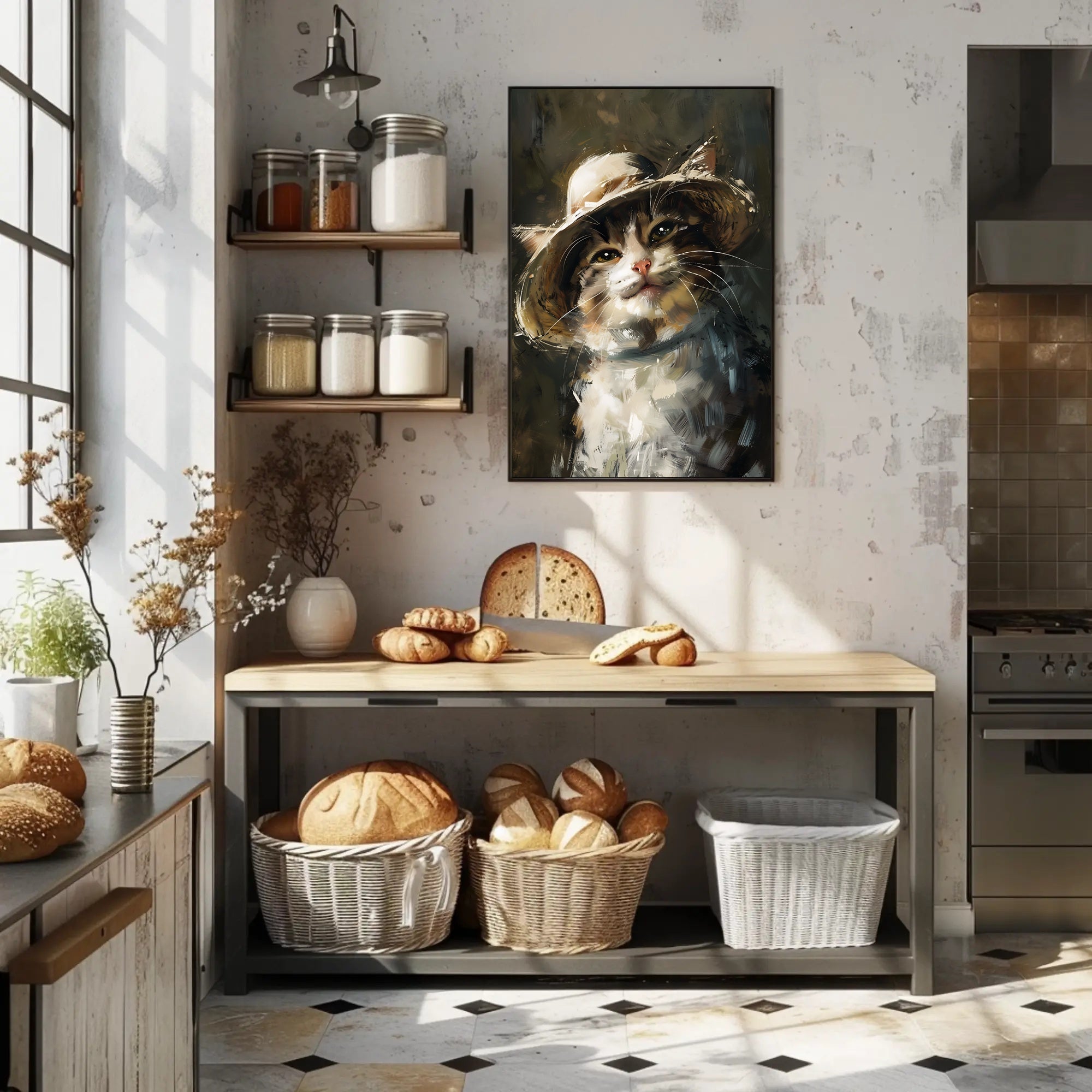 Charming Cat in Straw Hat Animal Poster PosterGoat