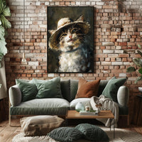 Charming Cat in Straw Hat Animal Poster PosterGoat
