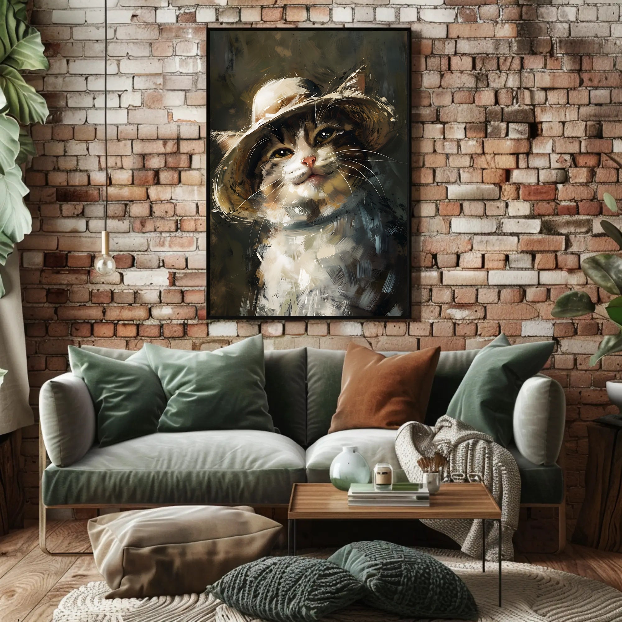 Charming Cat in Straw Hat Animal Poster PosterGoat