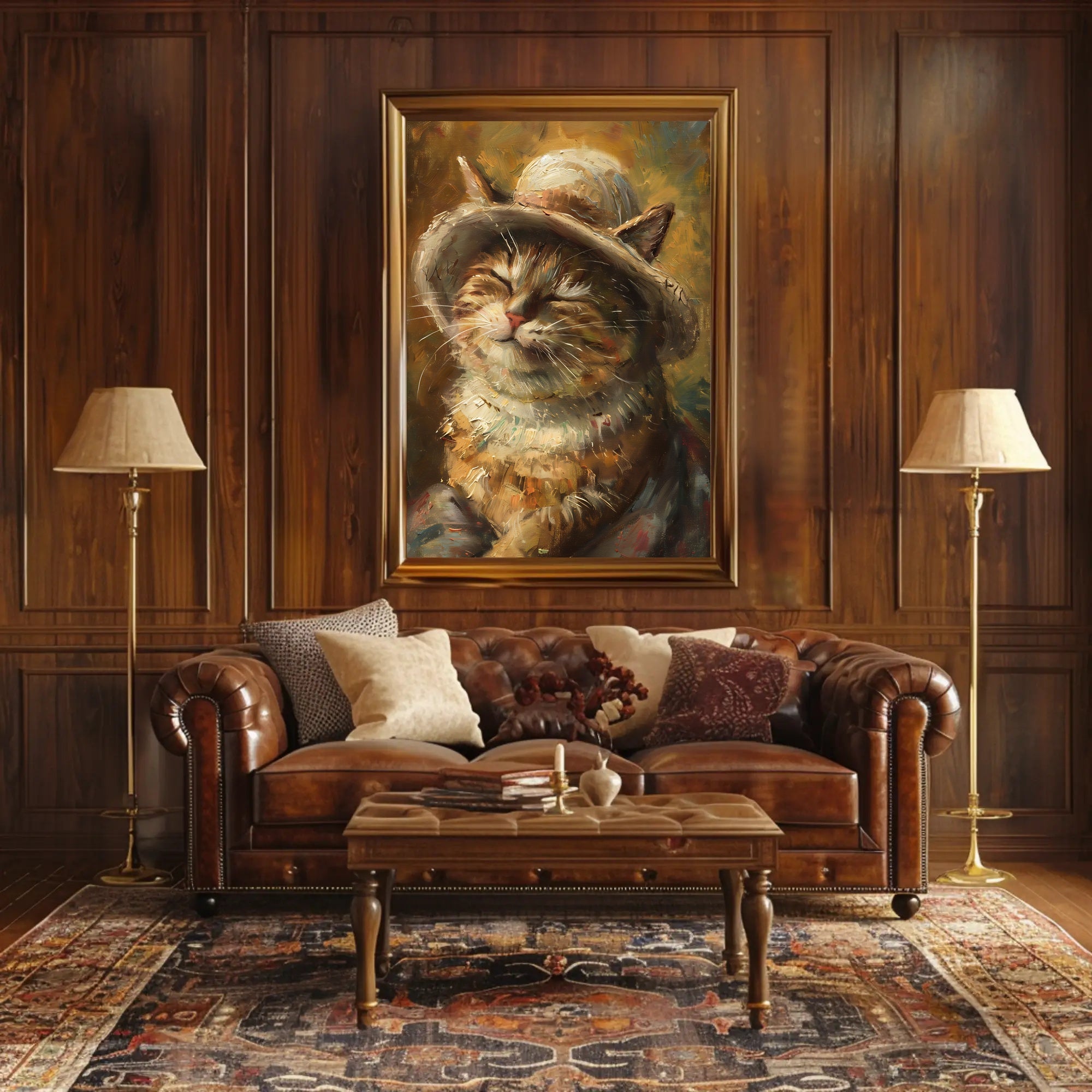 Charming Cat with Woven Hat Animal Poster PosterGoat