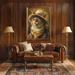 Charming Cat with Woven Hat Animal Poster PosterGoat