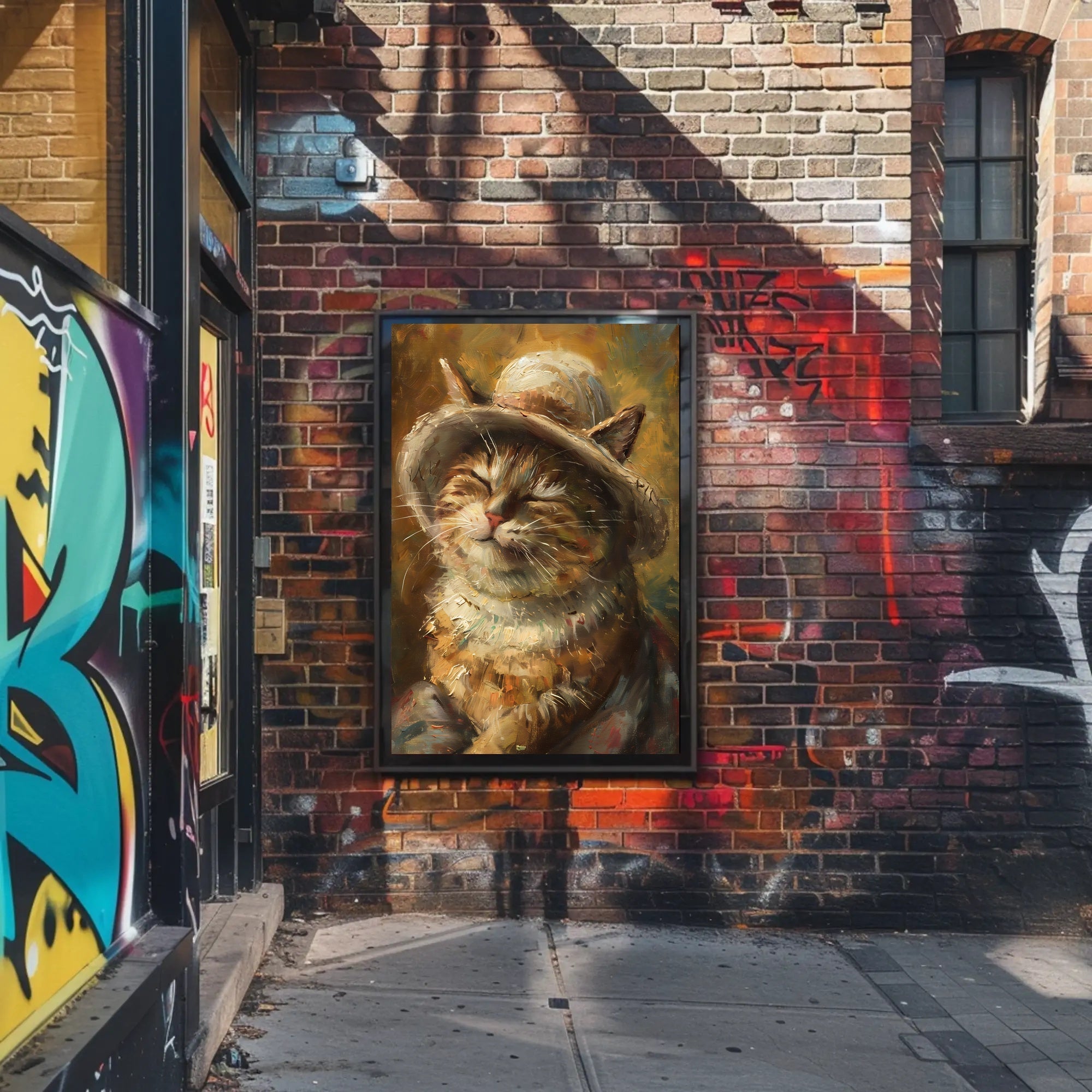 Charming Cat with Woven Hat Animal Poster PosterGoat