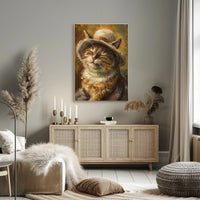 Charming Cat with Woven Hat Animal Poster PosterGoat