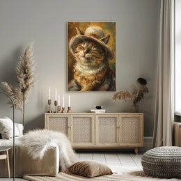 Charming Cat with Woven Hat Animal Poster PosterGoat