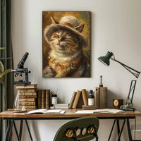 Charming Cat with Woven Hat Animal Poster PosterGoat