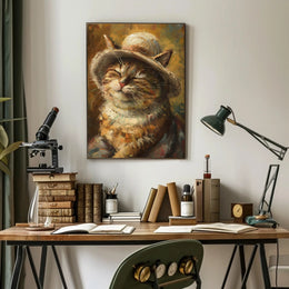 Charming Cat with Woven Hat Animal Poster PosterGoat