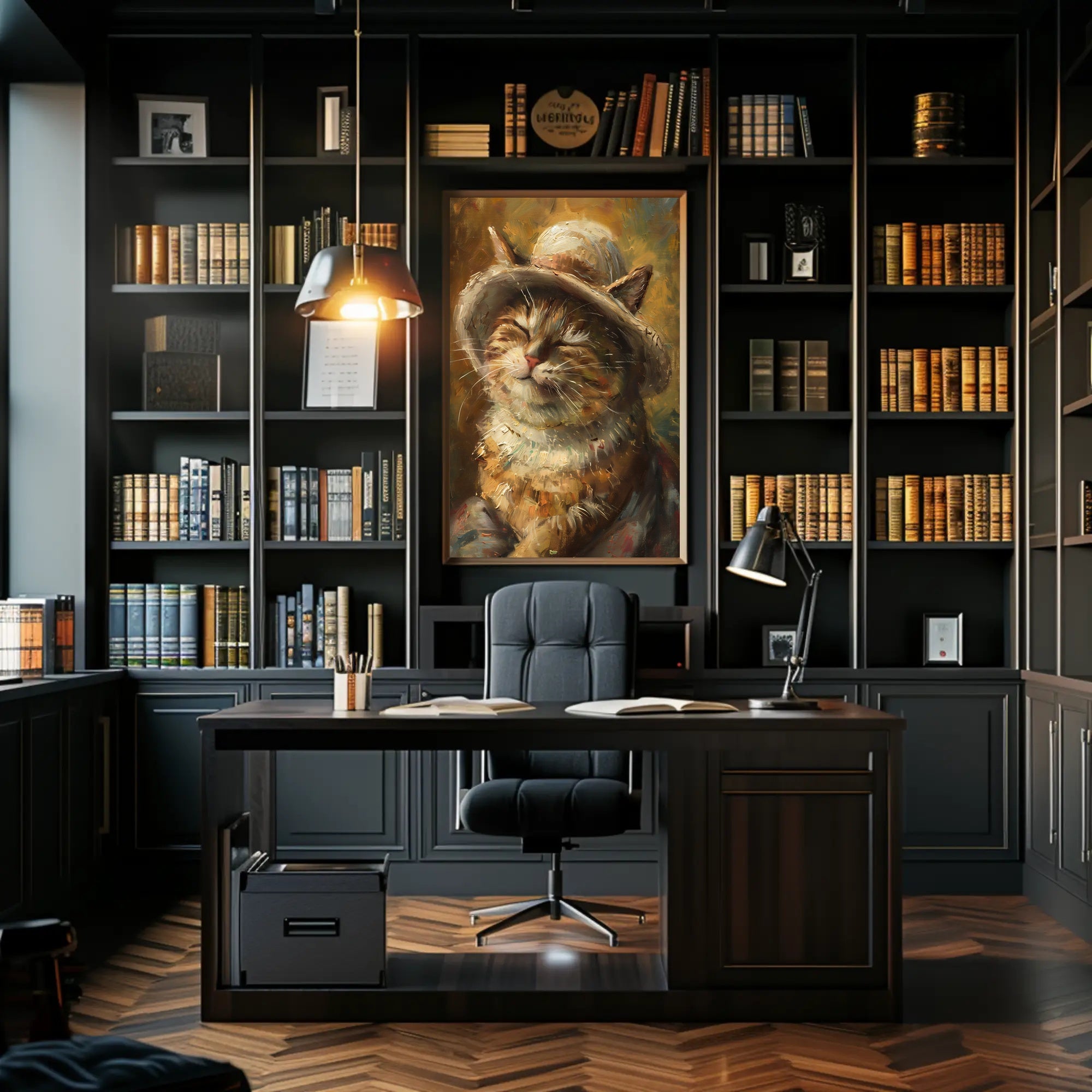 Charming Cat with Woven Hat Animal Poster PosterGoat
