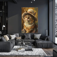 Charming Cat with Woven Hat Animal Poster PosterGoat