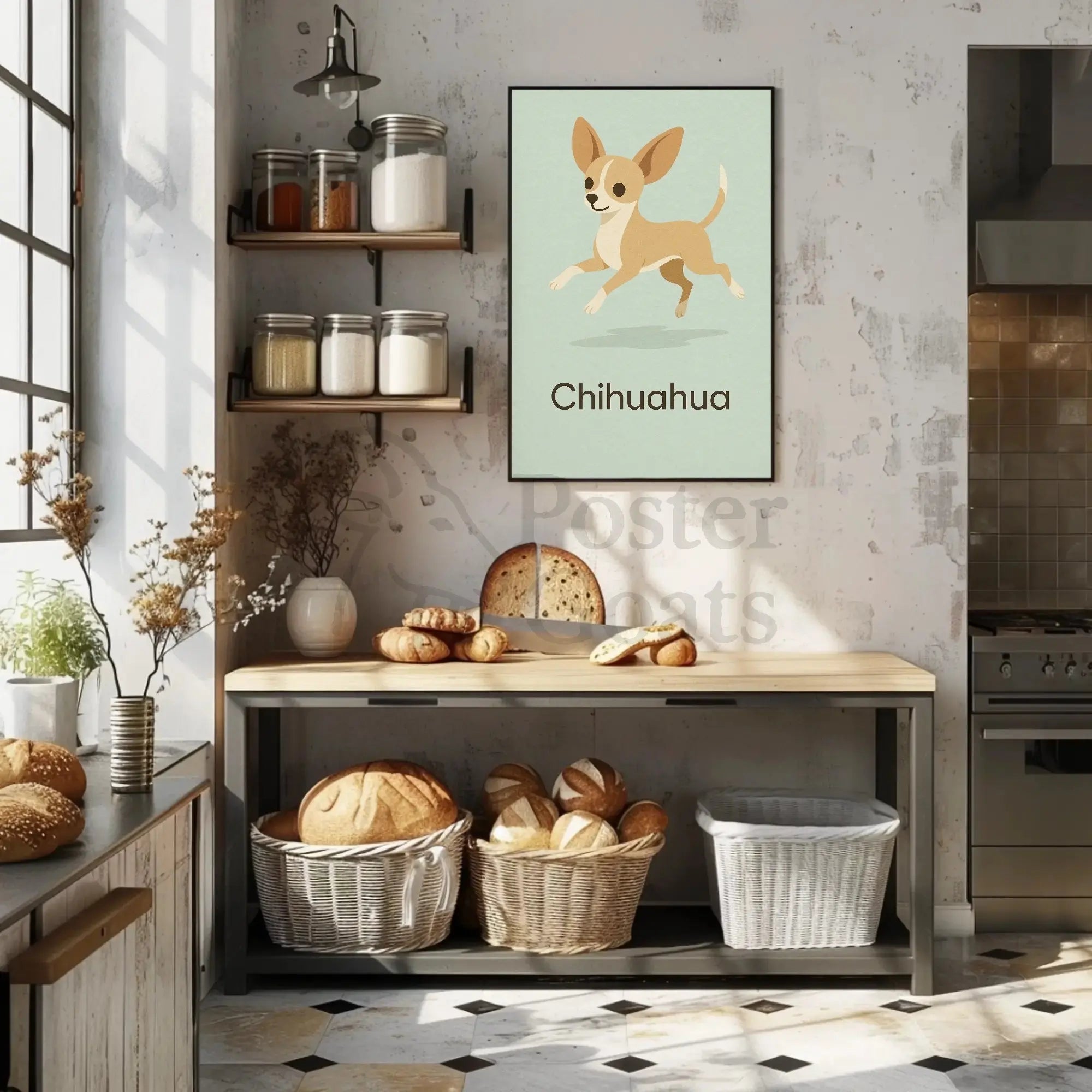 Charming Chihuahua Leap Stylized Dog Breed Poster PosterGoat