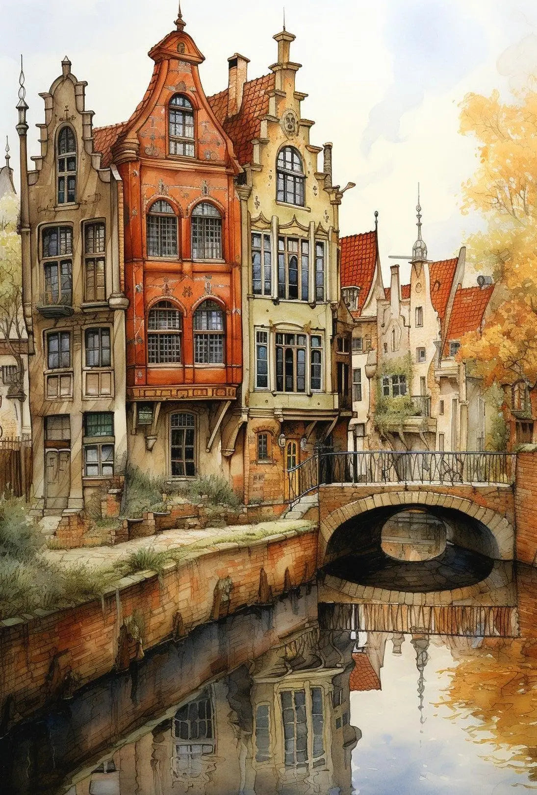 Charming European Canal Scene with Historical Architecture Poster PosterGoat