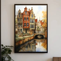 Charming European Canal Scene with Historical Architecture Poster PosterGoat