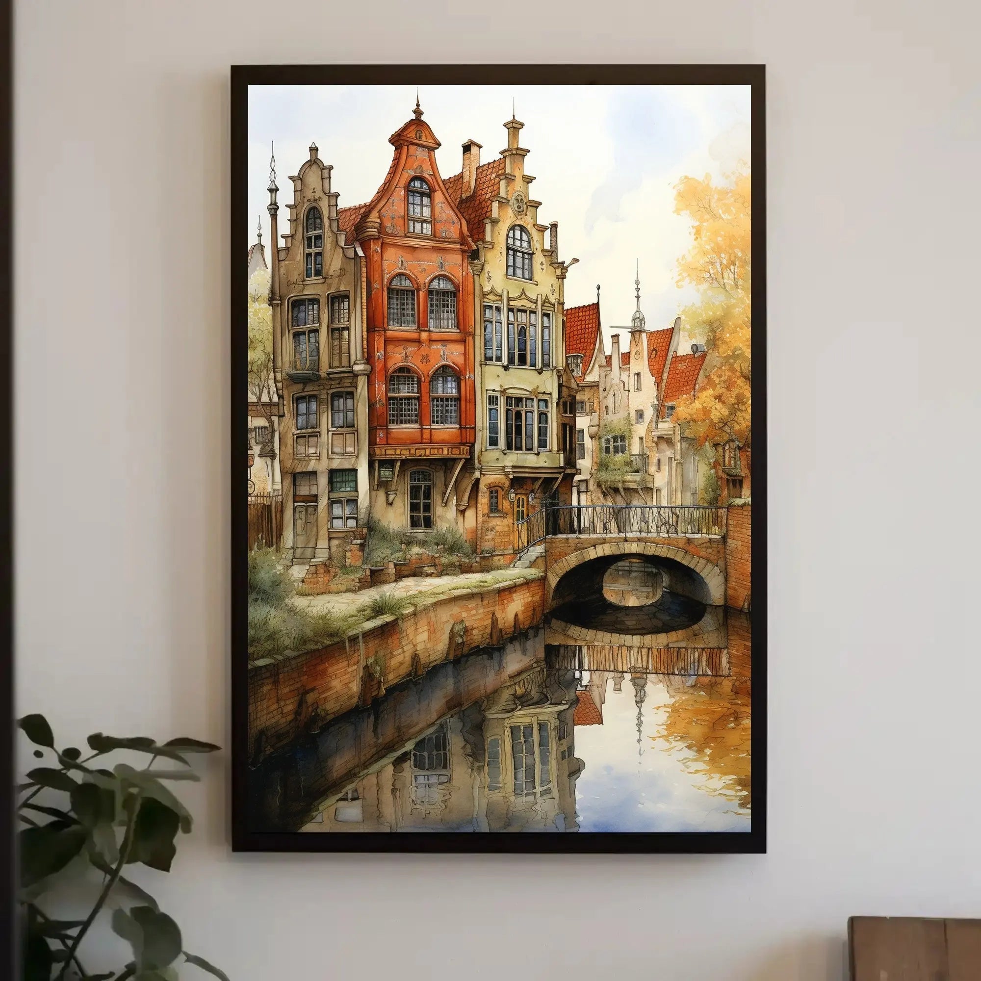 Charming European Canal Scene with Historical Architecture Poster PosterGoat
