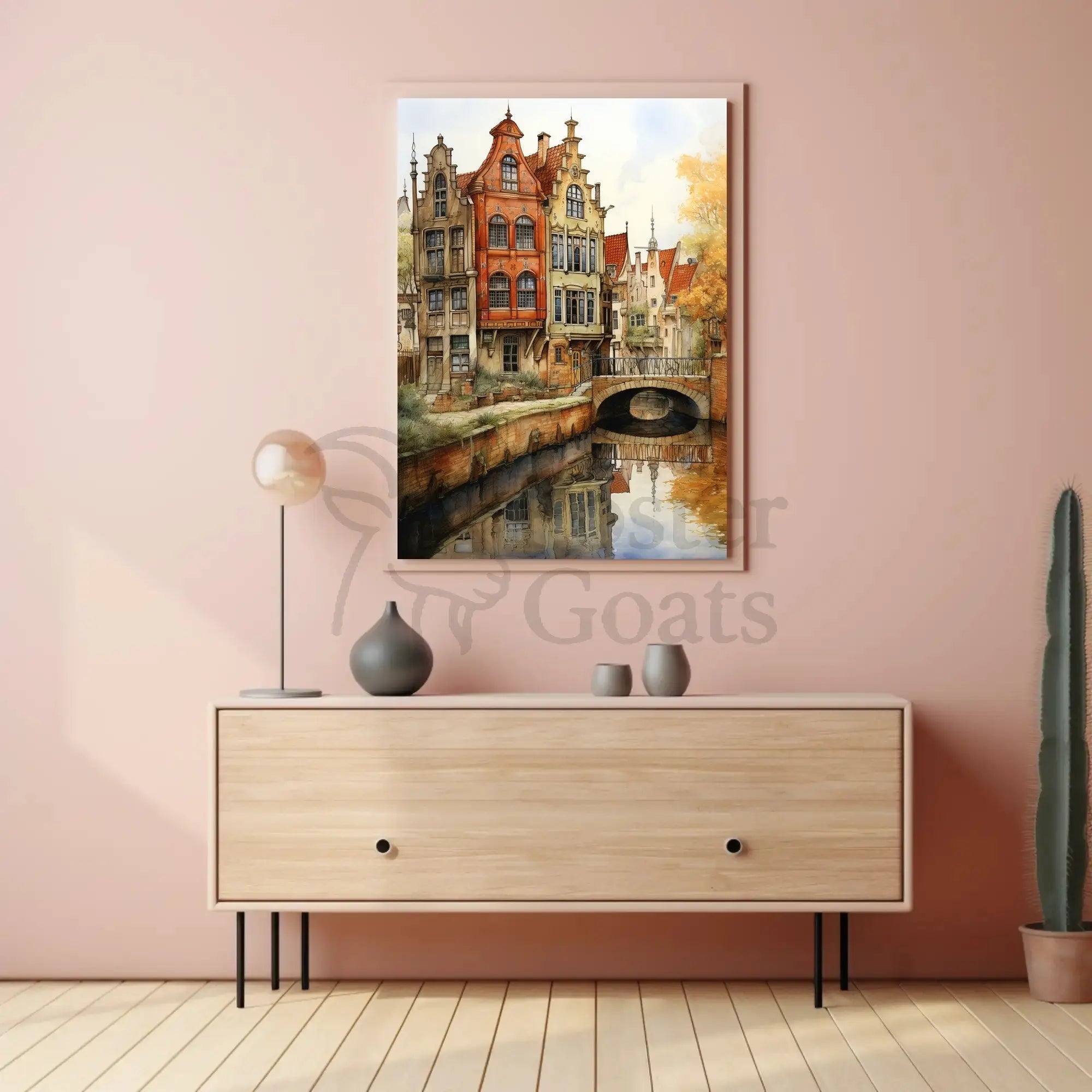 Charming European Canal Scene with Historical Architecture Poster PosterGoat