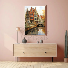 Charming European Canal Scene with Historical Architecture Poster PosterGoat