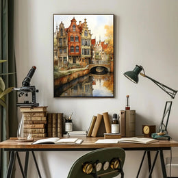 Charming European Canal Scene with Historical Architecture Poster PosterGoat