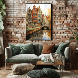 Charming European Canal Scene with Historical Architecture Poster PosterGoat