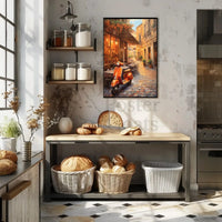 Charming European Street Scene with Orange Scooter Travel Poster PosterGoat