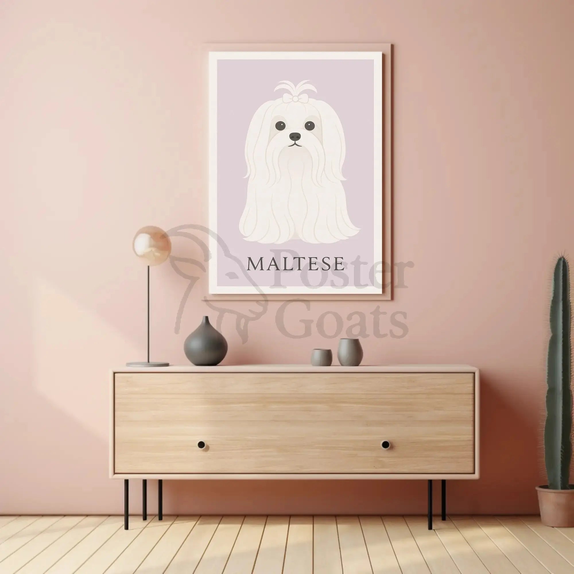 Charming Maltese Elegance in Minimalist Dog Breed Poster PosterGoat