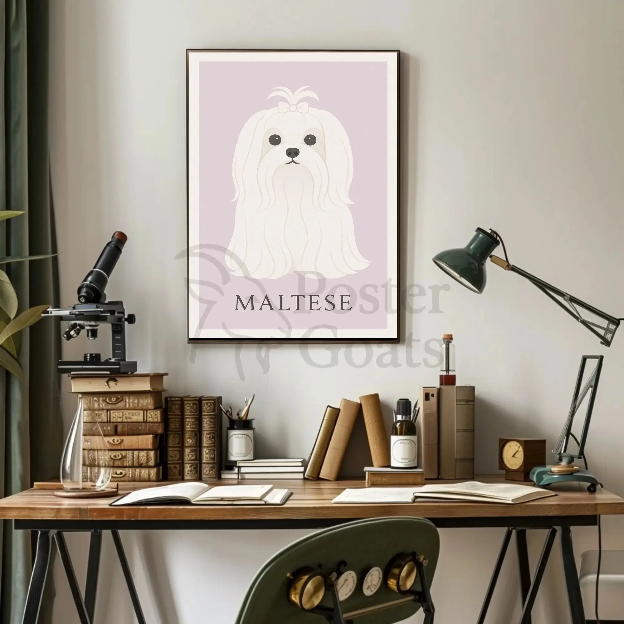Charming Maltese Elegance in Minimalist Dog Breed Poster PosterGoat