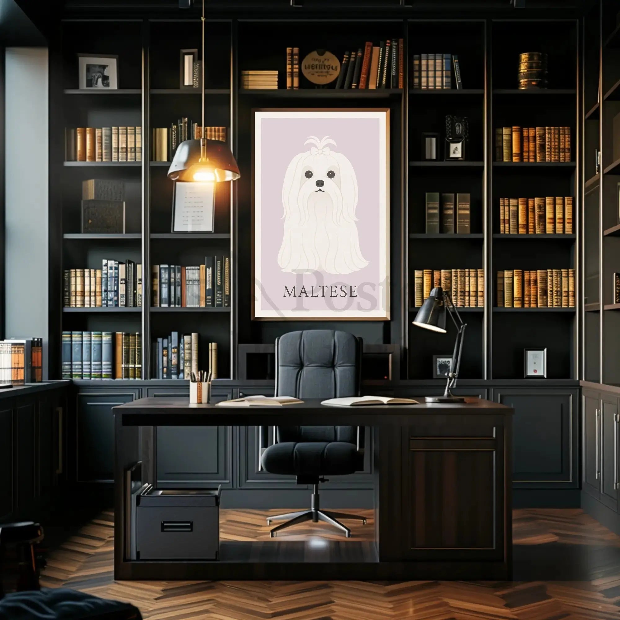 Charming Maltese Elegance in Minimalist Dog Breed Poster PosterGoat