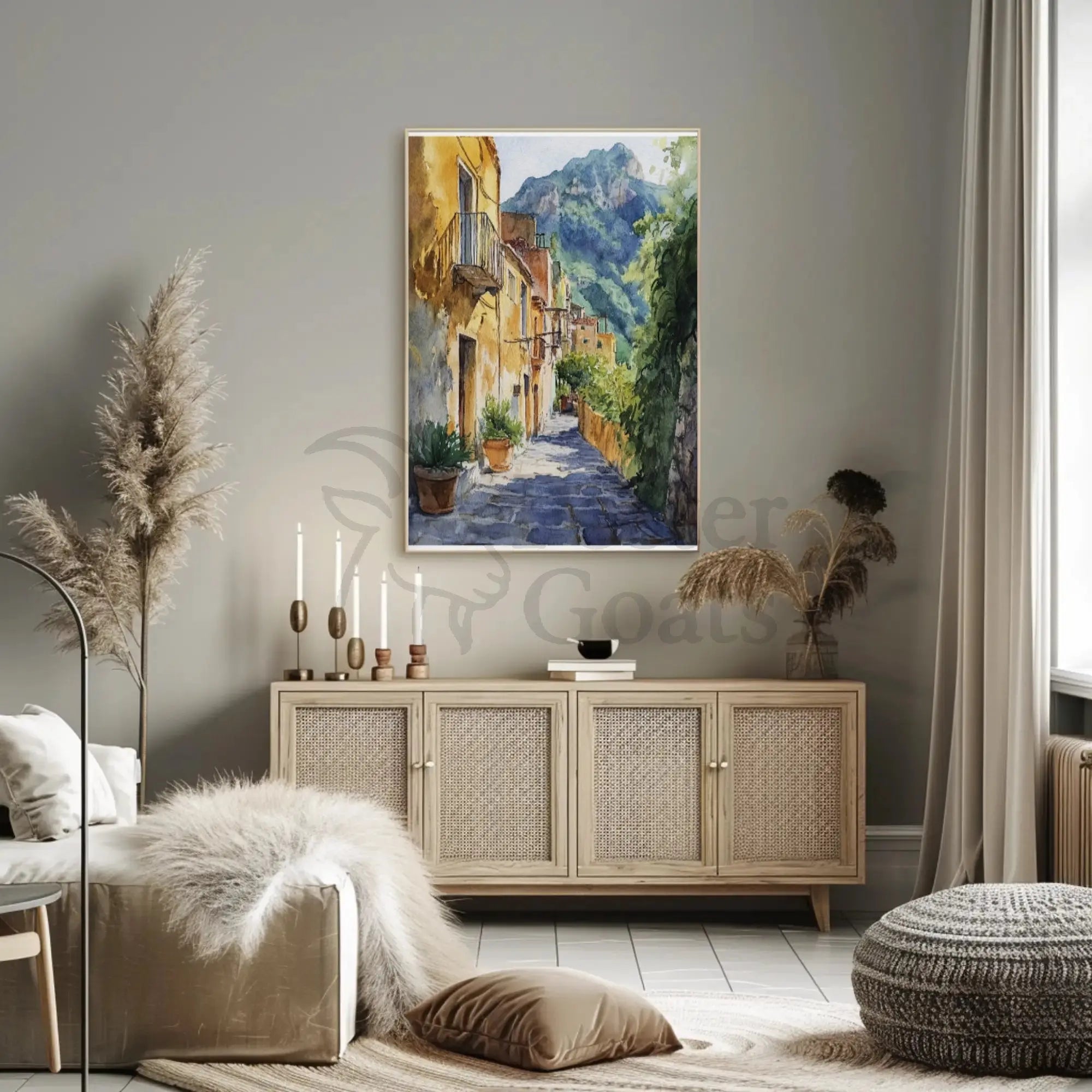 Charming Mediterranean Alley, Artistic Travel Poster PosterGoat