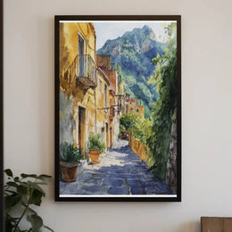 Charming Mediterranean Alley, Artistic Travel Poster PosterGoat