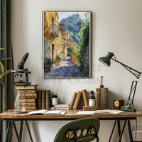 Charming Mediterranean Alley, Artistic Travel Poster PosterGoat