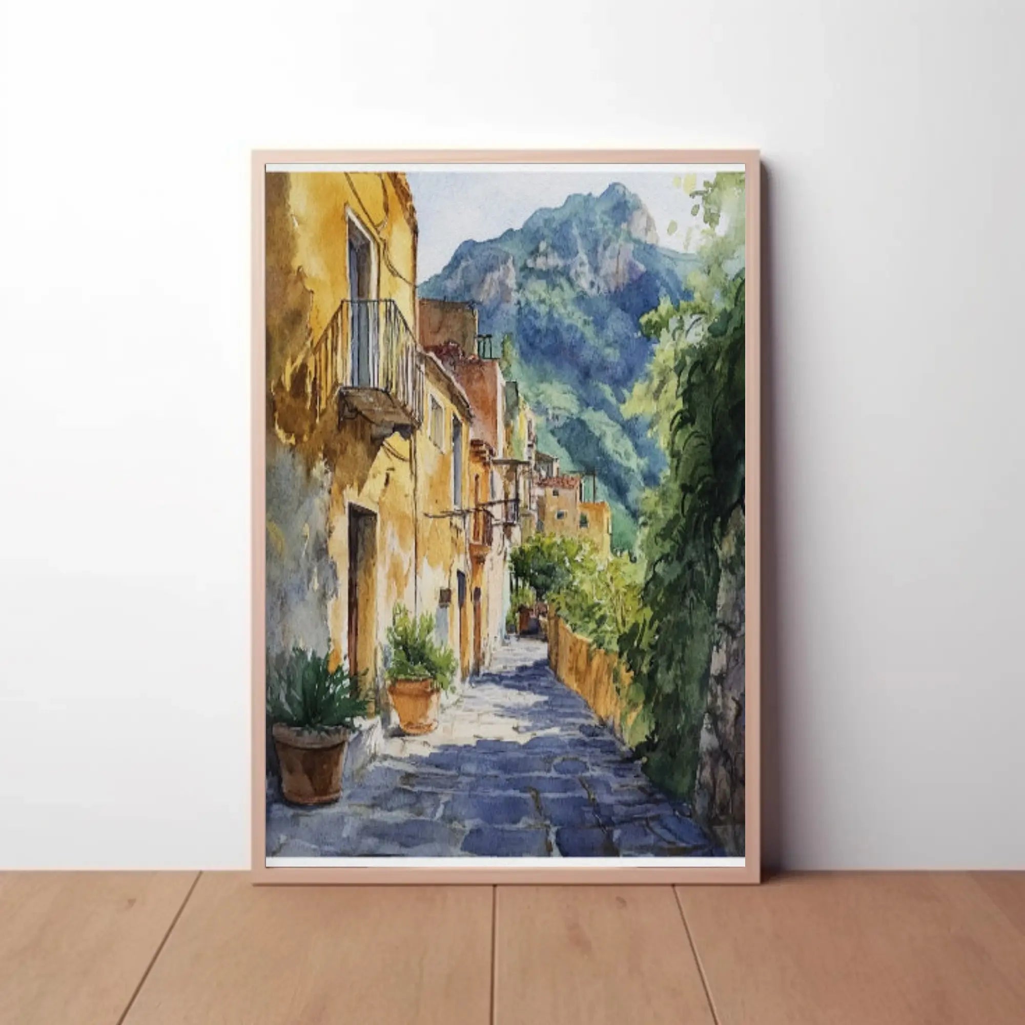 Charming Mediterranean Alley, Artistic Travel Poster PosterGoat