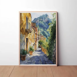 Charming Mediterranean Alley, Artistic Travel Poster PosterGoat