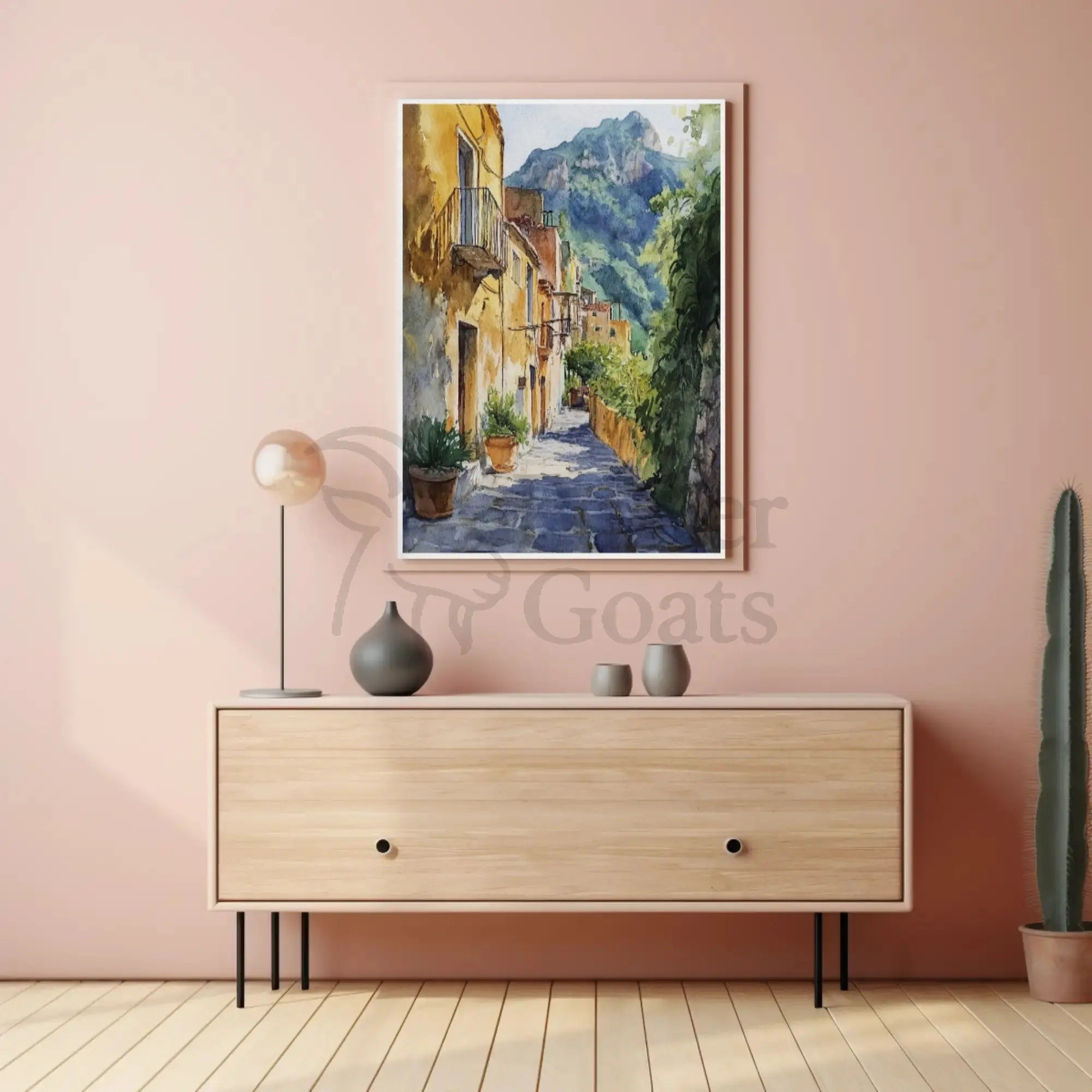 Charming Mediterranean Alley, Artistic Travel Poster PosterGoat