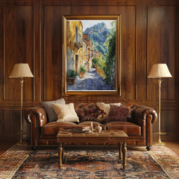 Charming Mediterranean Alley, Artistic Travel Poster PosterGoat
