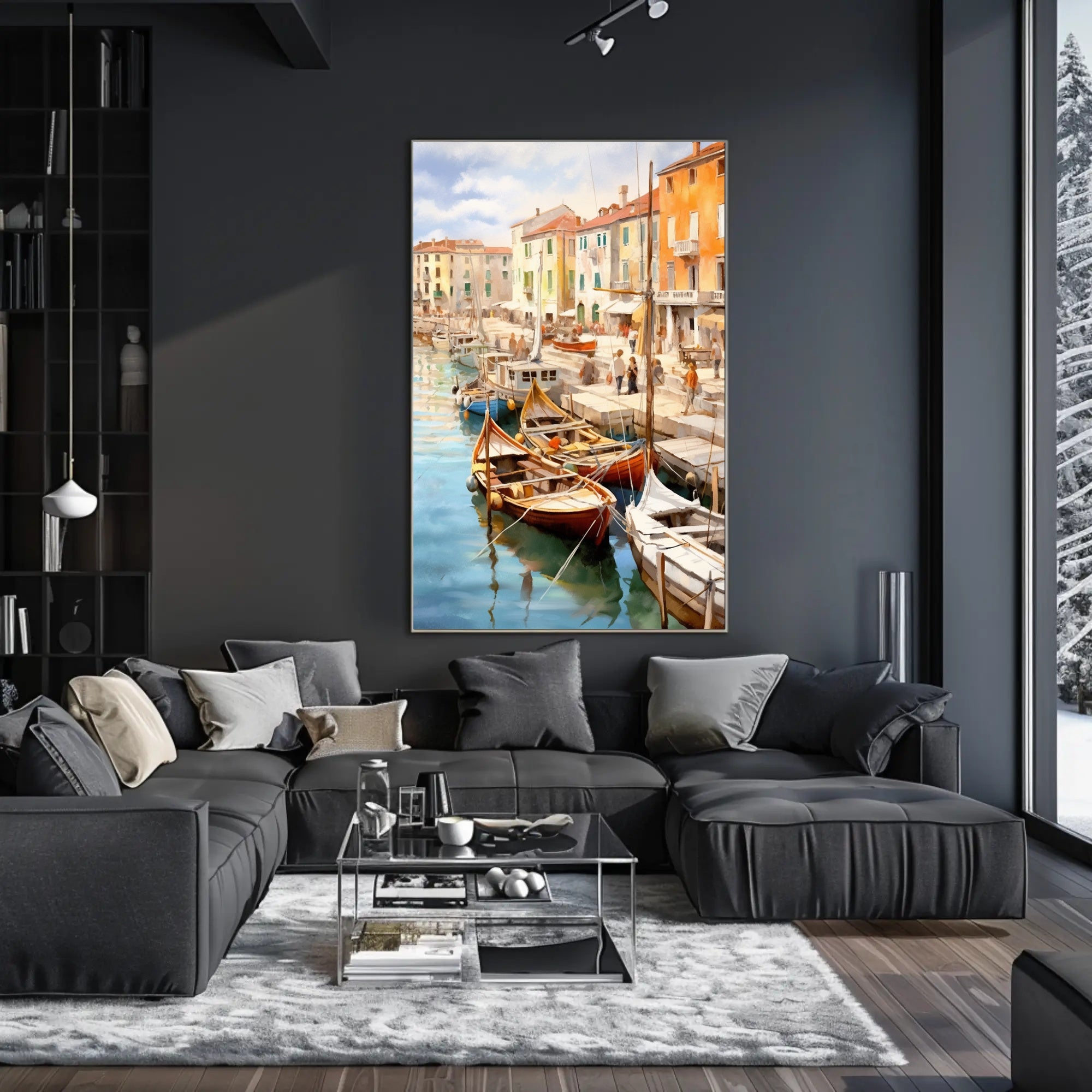 Charming Mediterranean Harbor Scene Impressionistic Artistic Poster PosterGoat