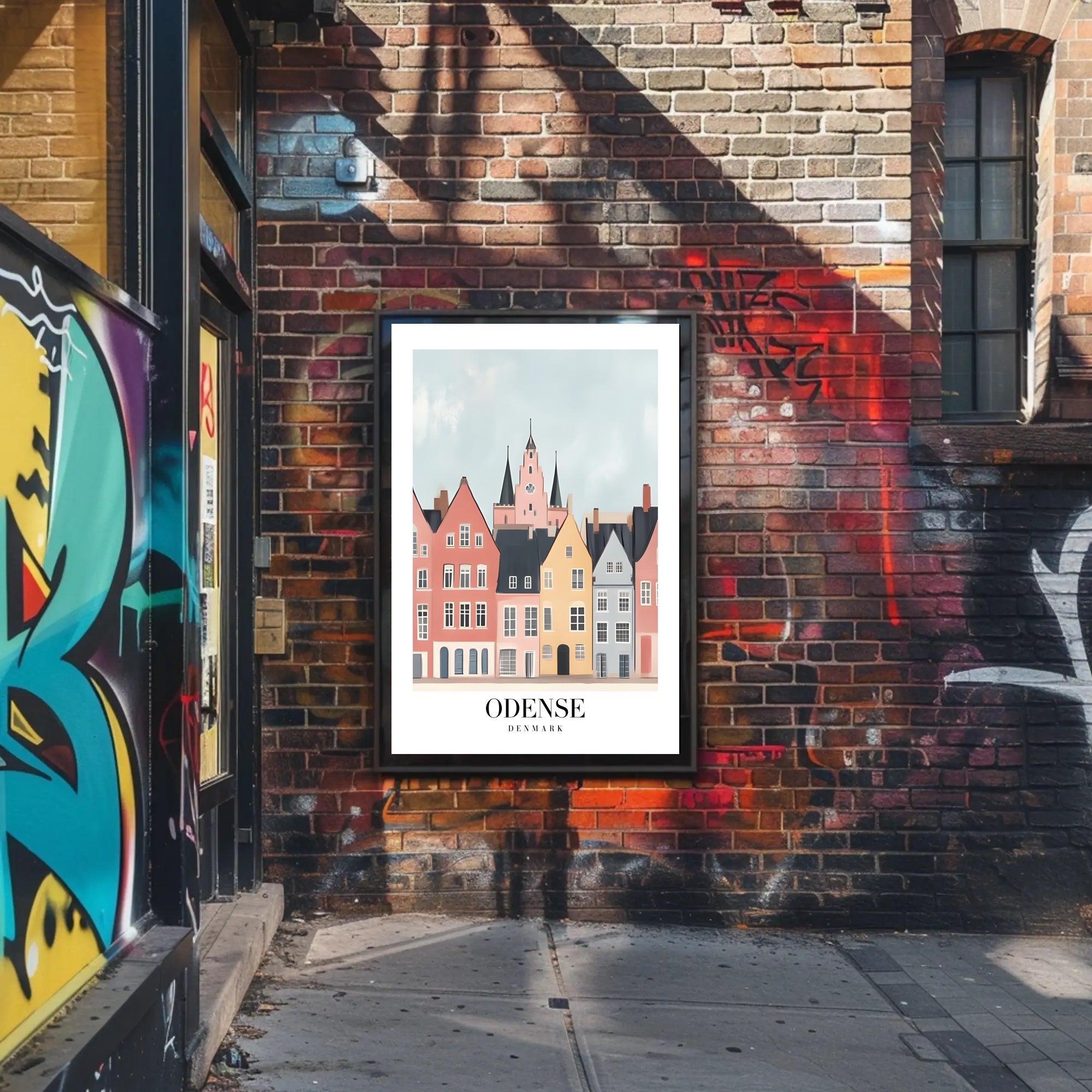 Charming Odense Streetscape Travel Poster PosterGoat