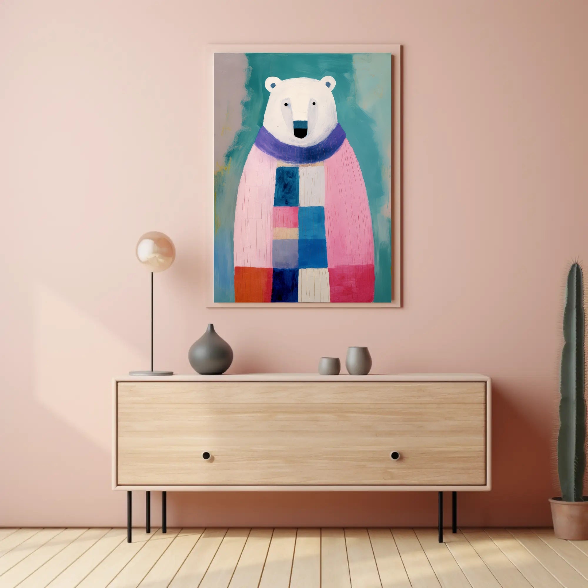 Charming Polar Bear with Scarf Animal Poster PosterGoat
