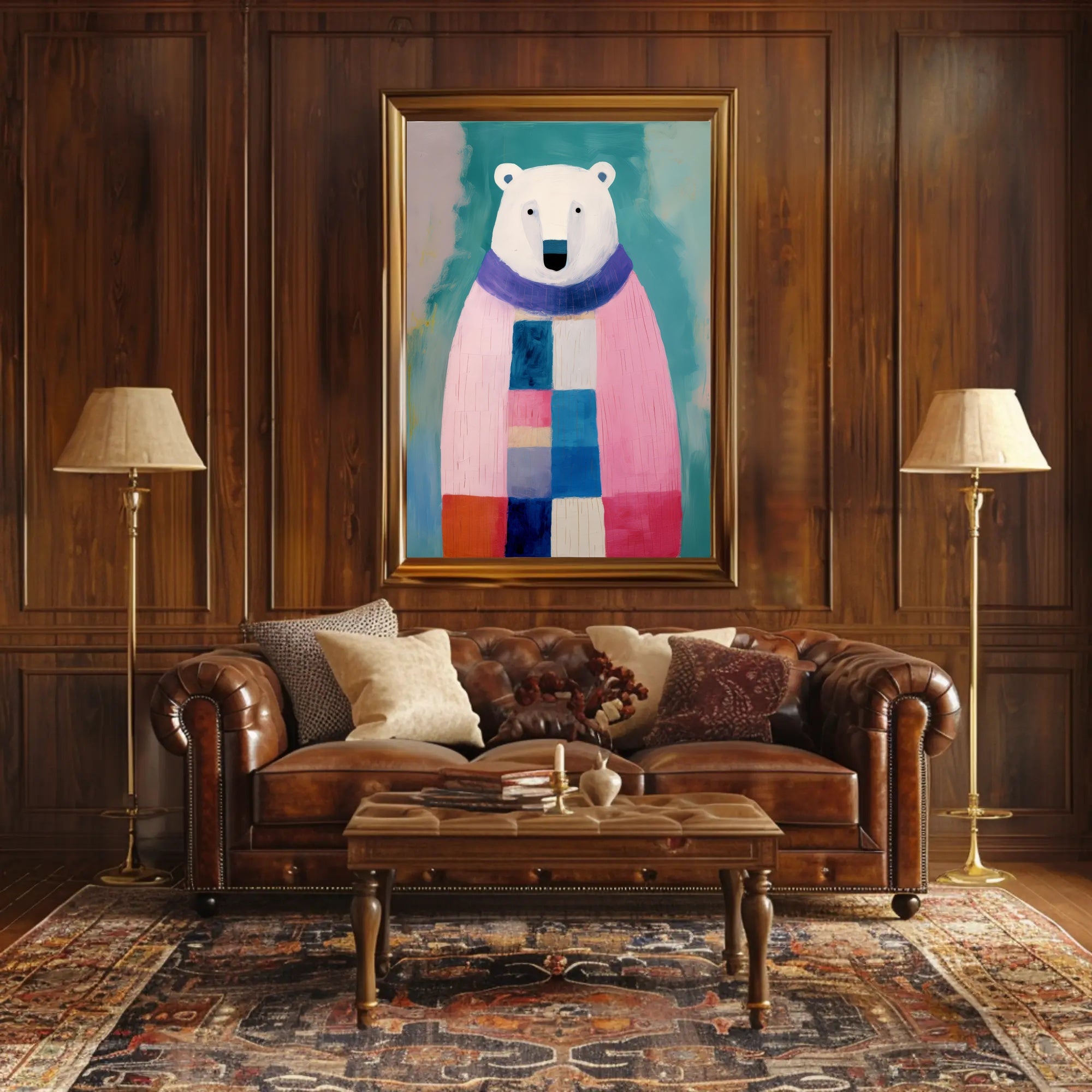 Charming Polar Bear with Scarf Animal Poster PosterGoat