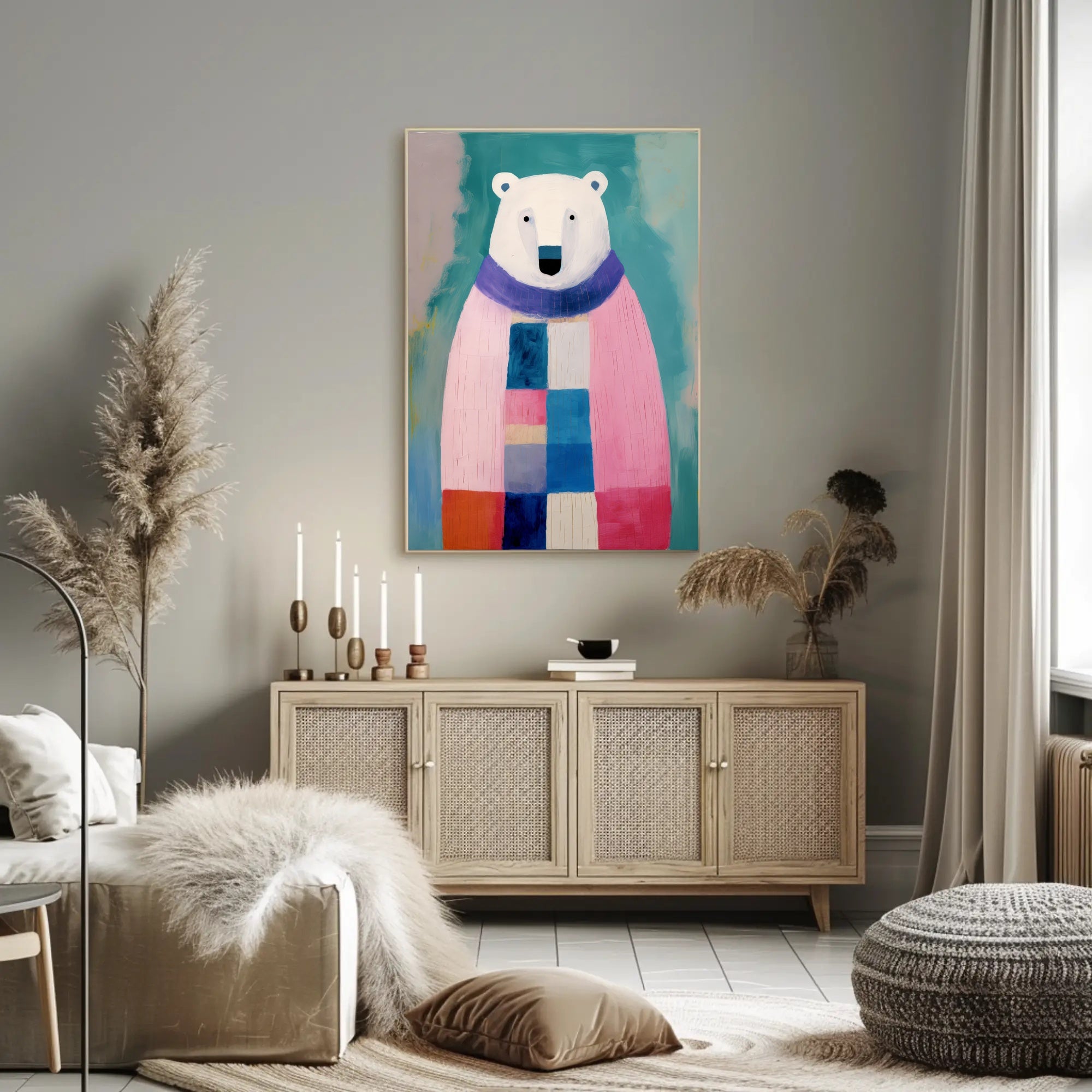 Charming Polar Bear with Scarf Animal Poster PosterGoat