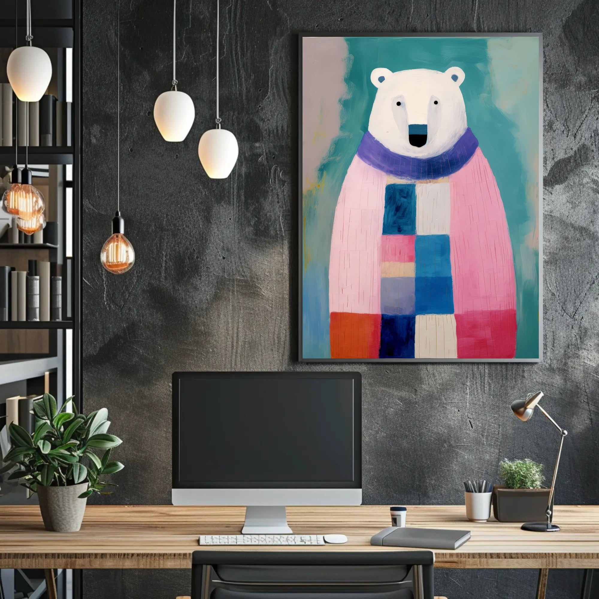 Charming Polar Bear with Scarf Animal Poster PosterGoat