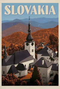 Charming Slovakia Village Scenery in Vintage Travel Poster PosterGoat