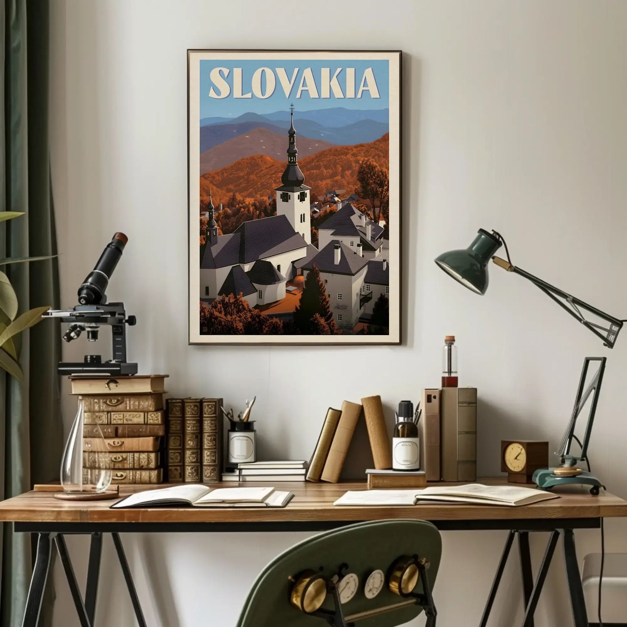 Charming Slovakia Village Scenery in Vintage Travel Poster PosterGoat