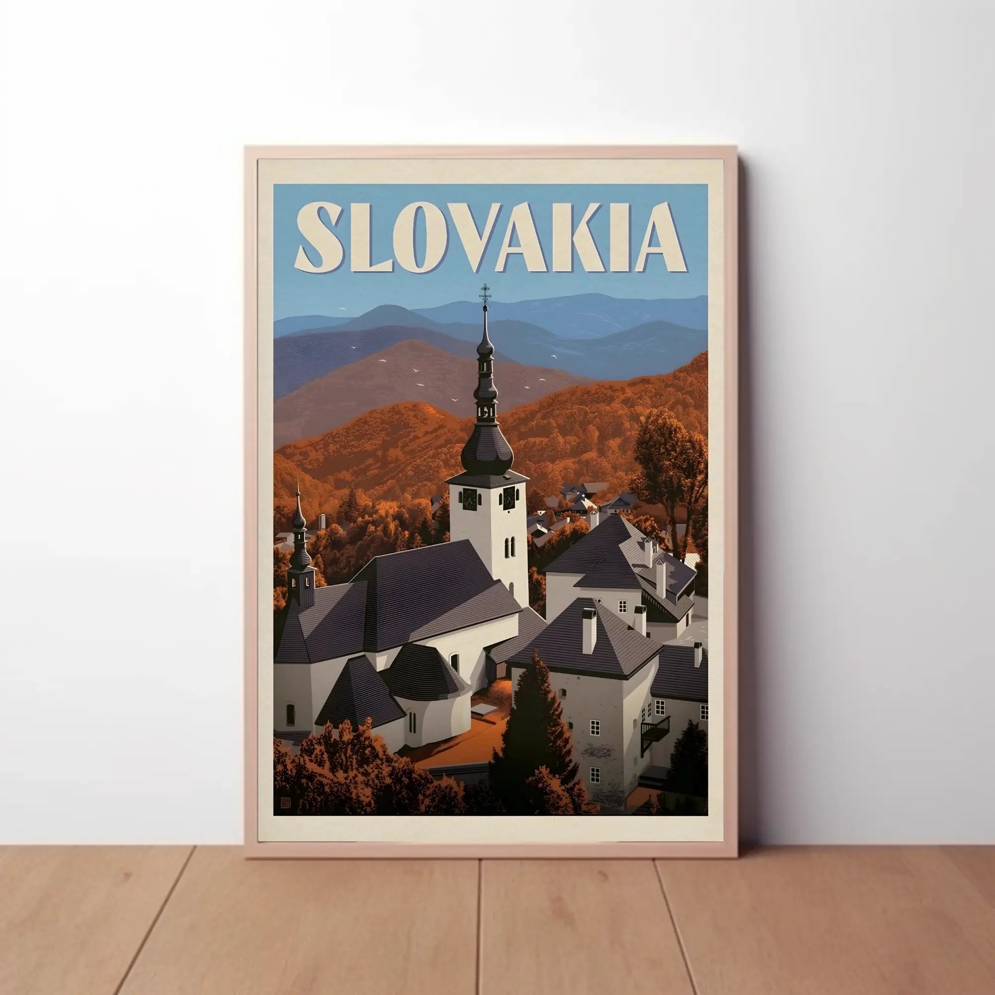 Charming Slovakia Village Scenery in Vintage Travel Poster PosterGoat