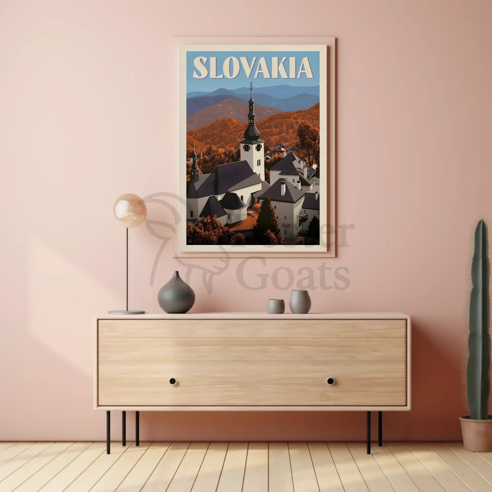Charming Slovakia Village Scenery in Vintage Travel Poster PosterGoat