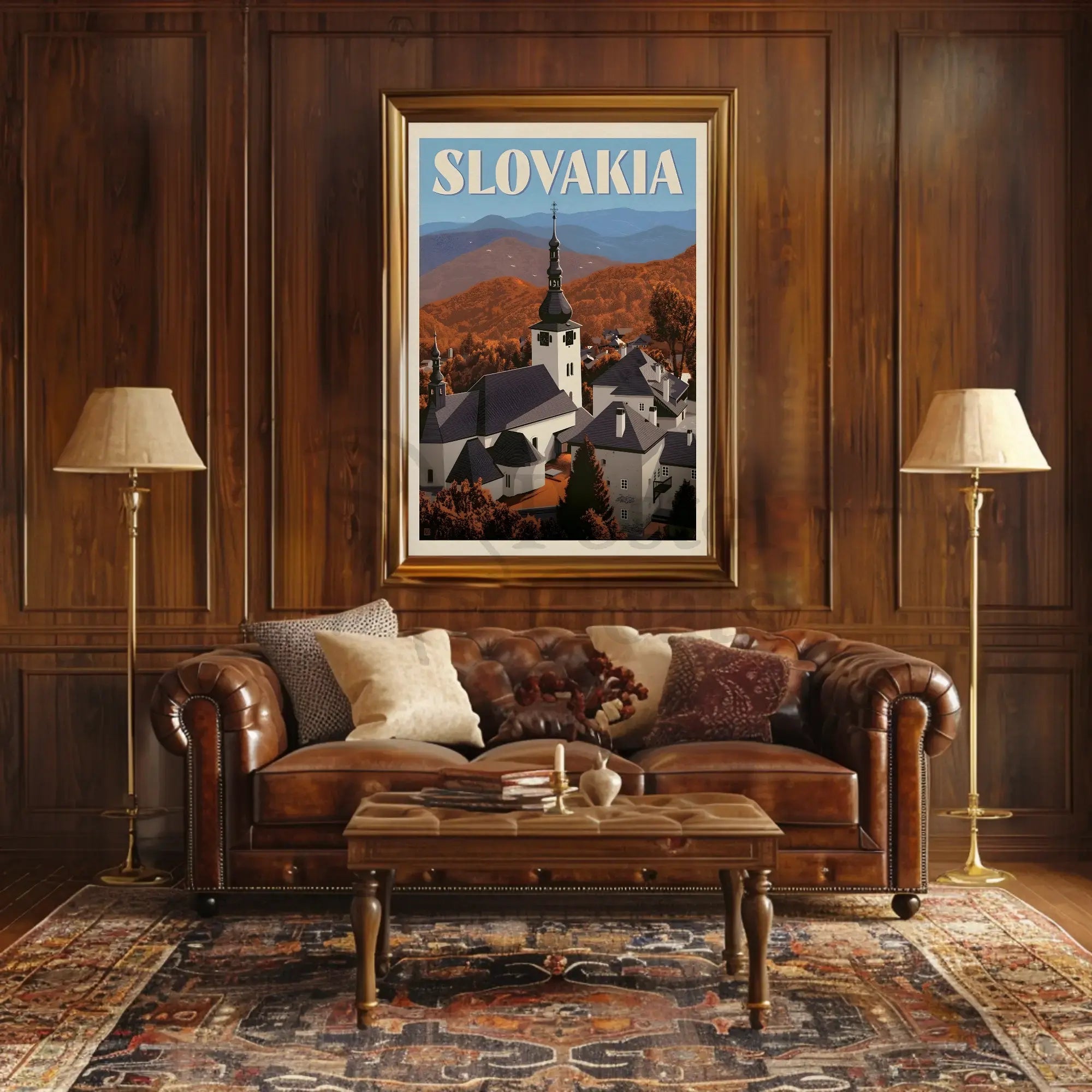 Charming Slovakia Village Scenery in Vintage Travel Poster PosterGoat
