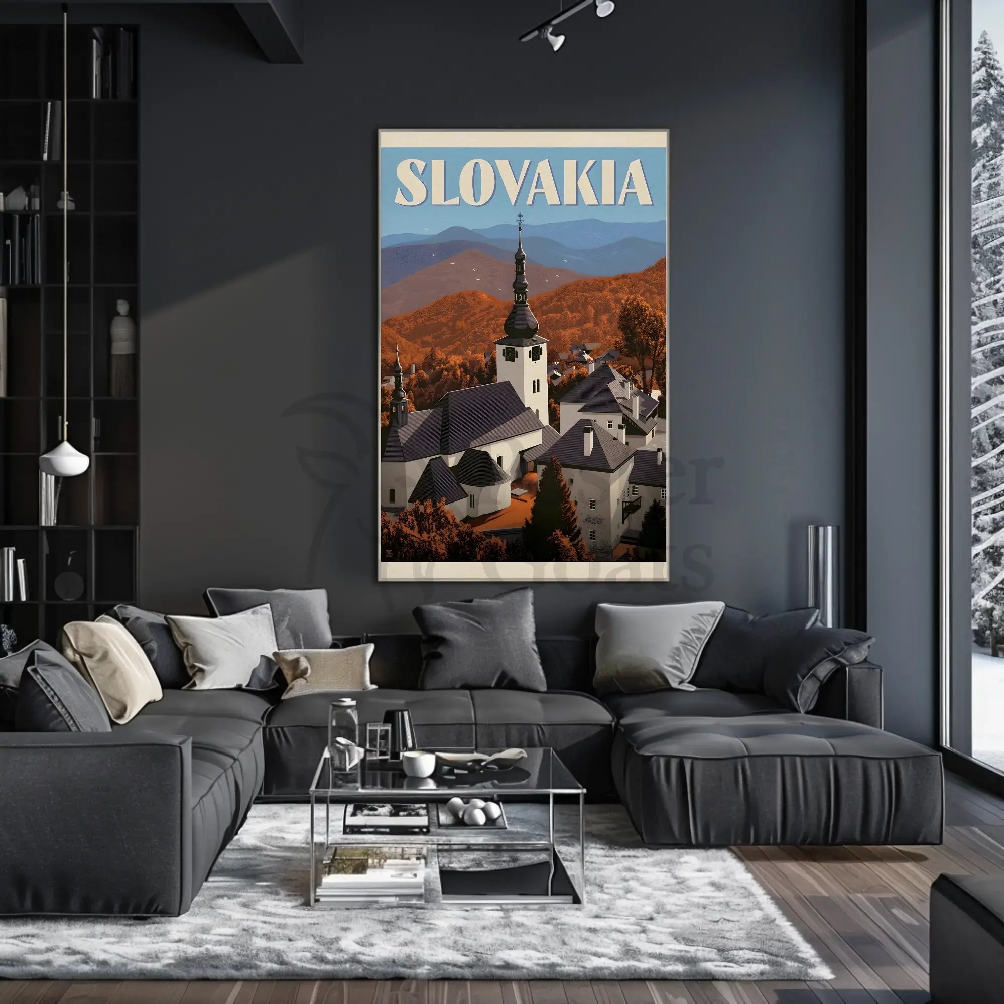 Charming Slovakia Village Scenery in Vintage Travel Poster PosterGoat