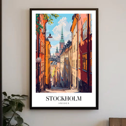 Charming Stockholm Street Scene: Urban Cityscape Poster PosterGoat