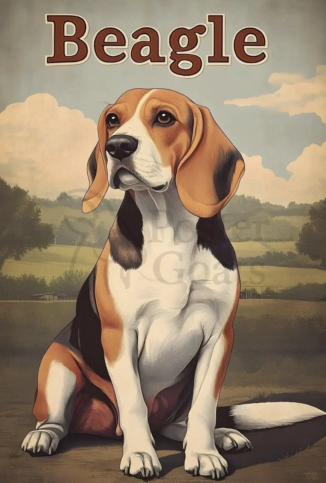 Charming Vintage Beagle Illustration Poster PosterGoat